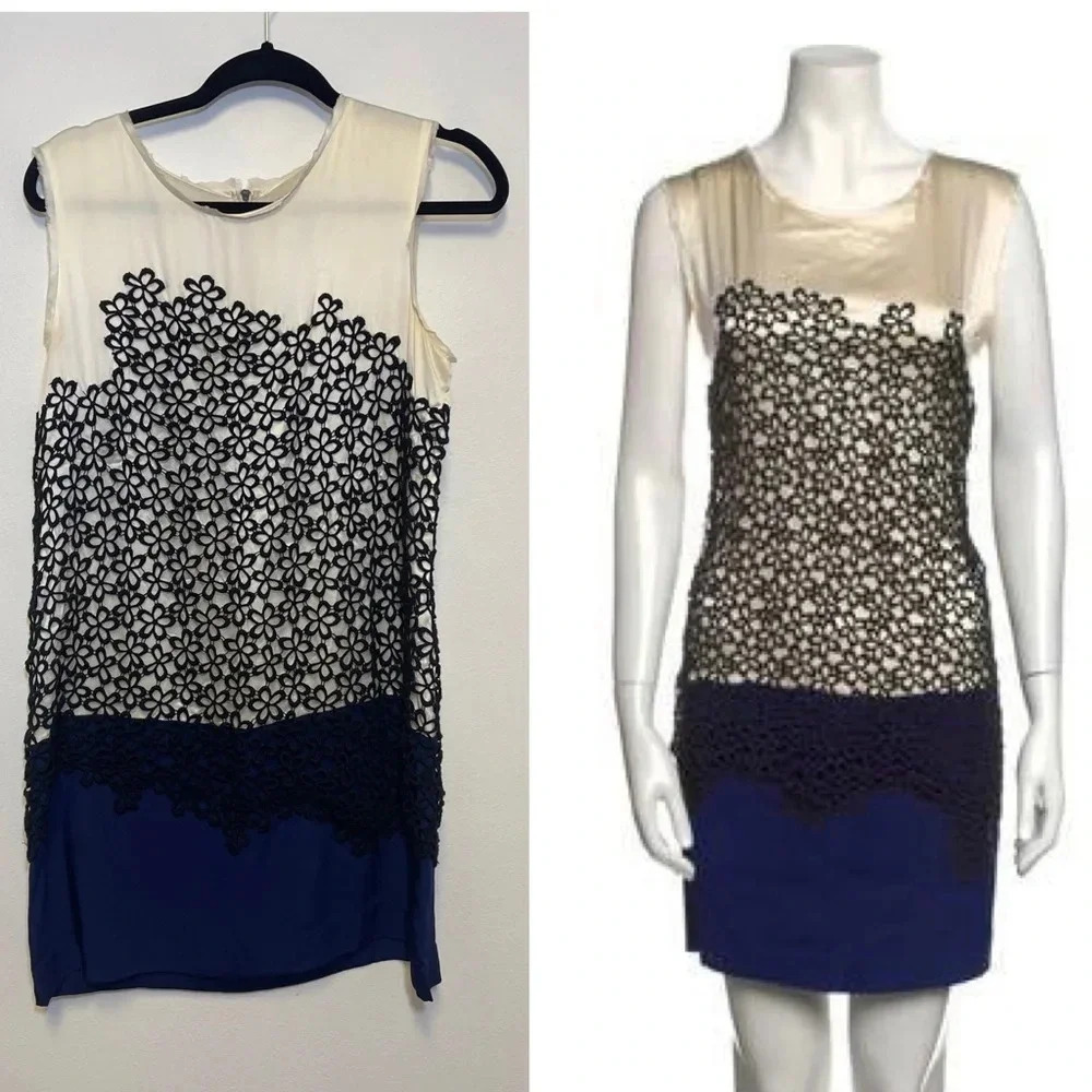 3.1 Phillip Lim Silk Mini Sheath Dress - Lace Color Block Business Casual Formal